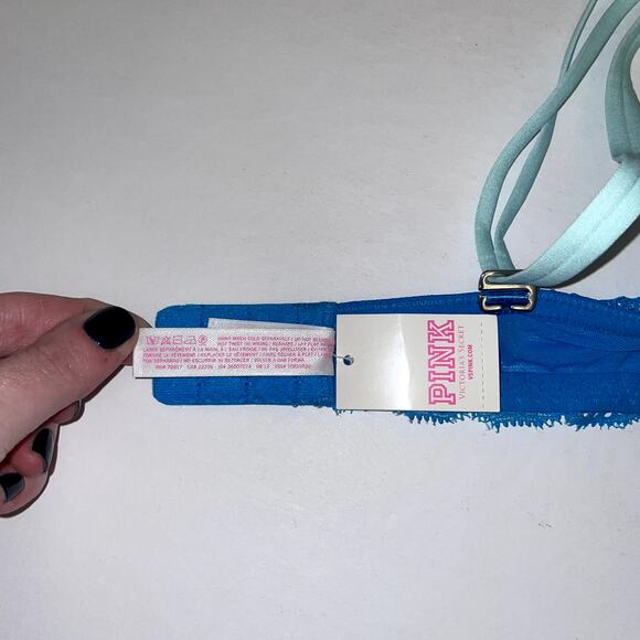 Victoria's Secret PINK Heartbreaker Plunge Push Up Bra Womens 36C Blue Animal - Picture 6 of 8